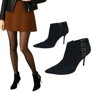 Roger Vivier - Women’s Suede Pointed Toe Bootie - Black, Size 36.5 IT, 6.5 US